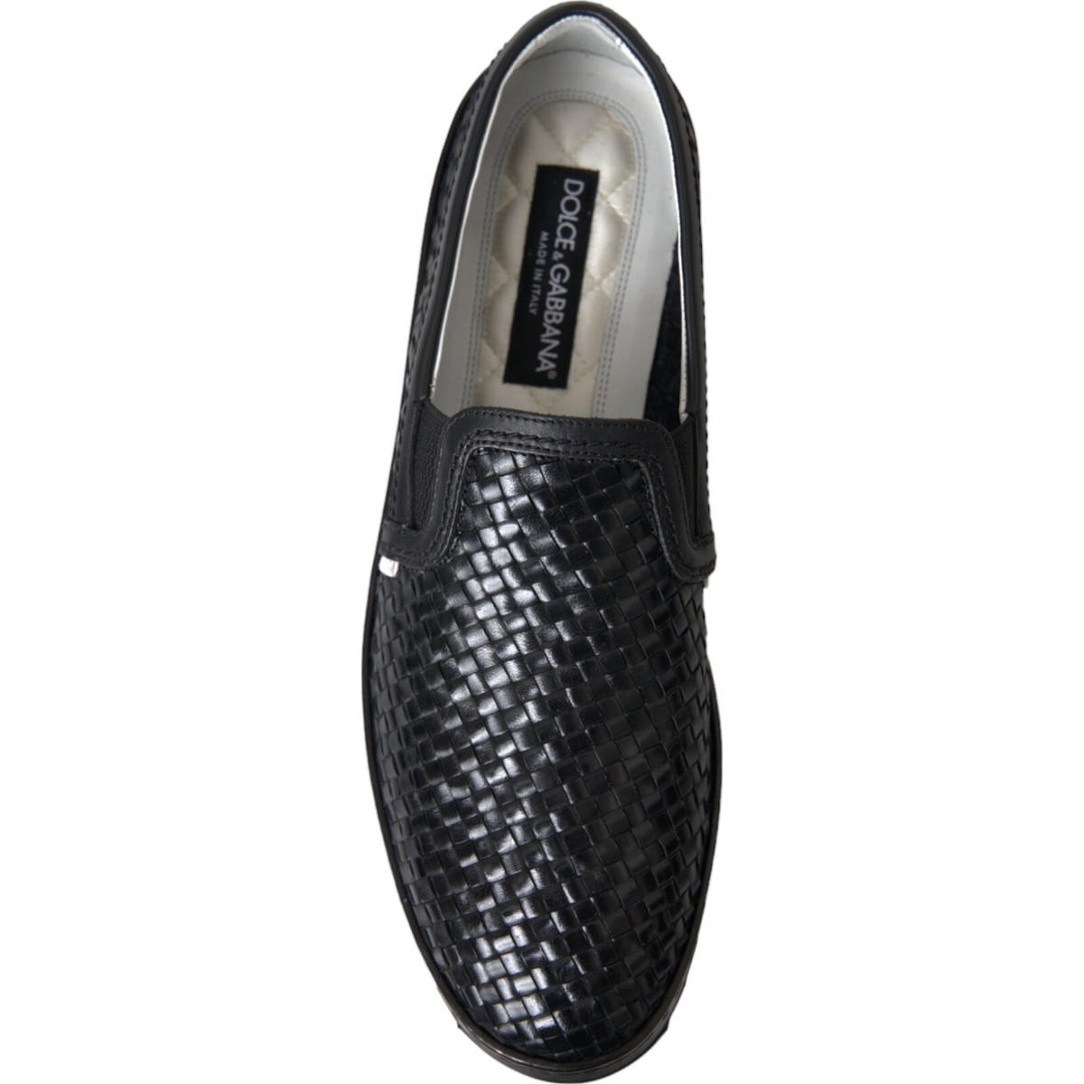Dolce & Gabbana Black Woven Buffalo Leather Men Loafers Shoes Dolce & Gabbana Black Woven Leather Slip On Loafers Men Shoes main image 3