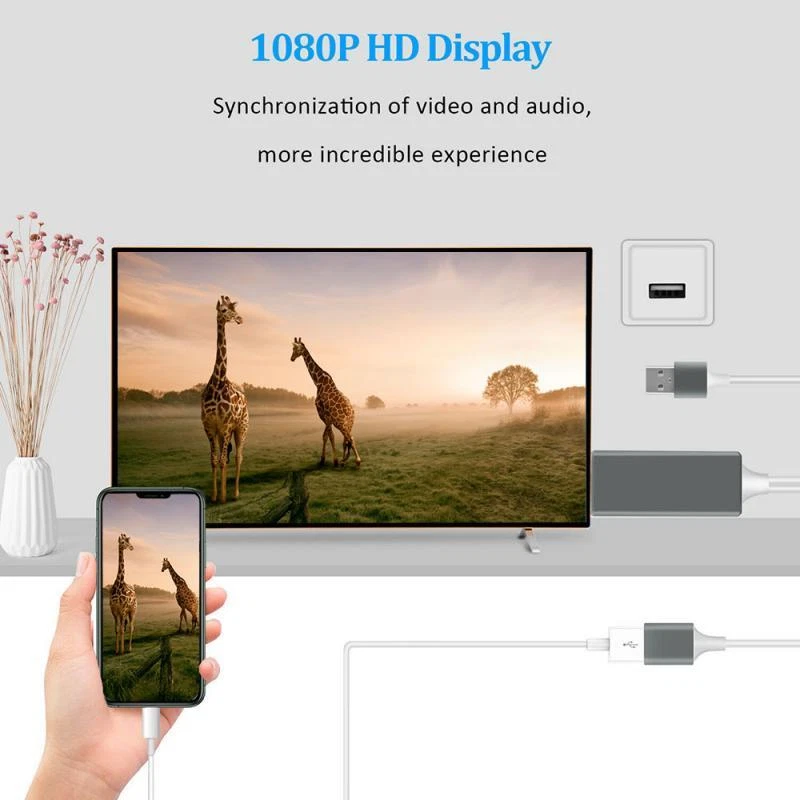 1080P HDMI Mirroring Cable Phone to TV HDTV Adapter Cord for iPhone iPad Android - Image 4 of 4