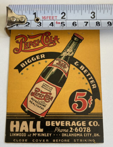 Pepsi: Cola Large Matchbook Hall Beverage Oklahoma City Cover Bigger Better Soda - Foto 4 di 5