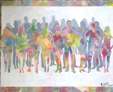 People Gathering Large 24x30 Realism Pop Art Original Abstract Canvas Painting