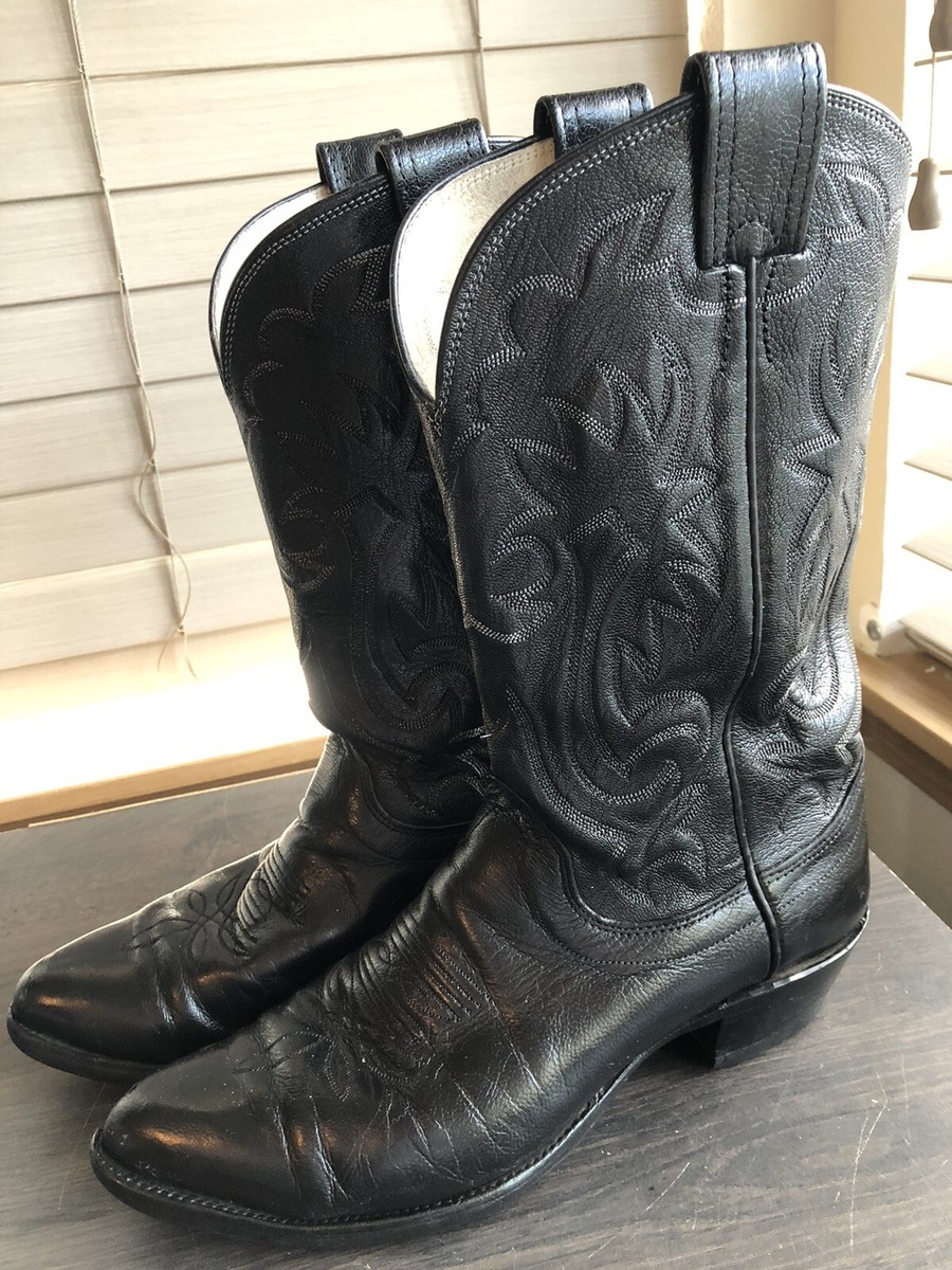 靴 vintage western boots Vtg 60's Inlaid ACME Cowboy Boots 8 B Black Gold w/ Inlaid