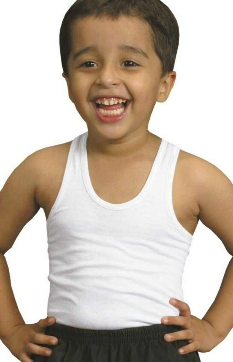 12X Kids Children's Boys Vest 100percent Soft Cotton White Sleeveless Underwear summer