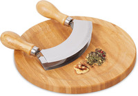 Wiegemesser Mit Brett, Bambus & Edelstahl, Zweischneidiges KräUtermesser, KräUte