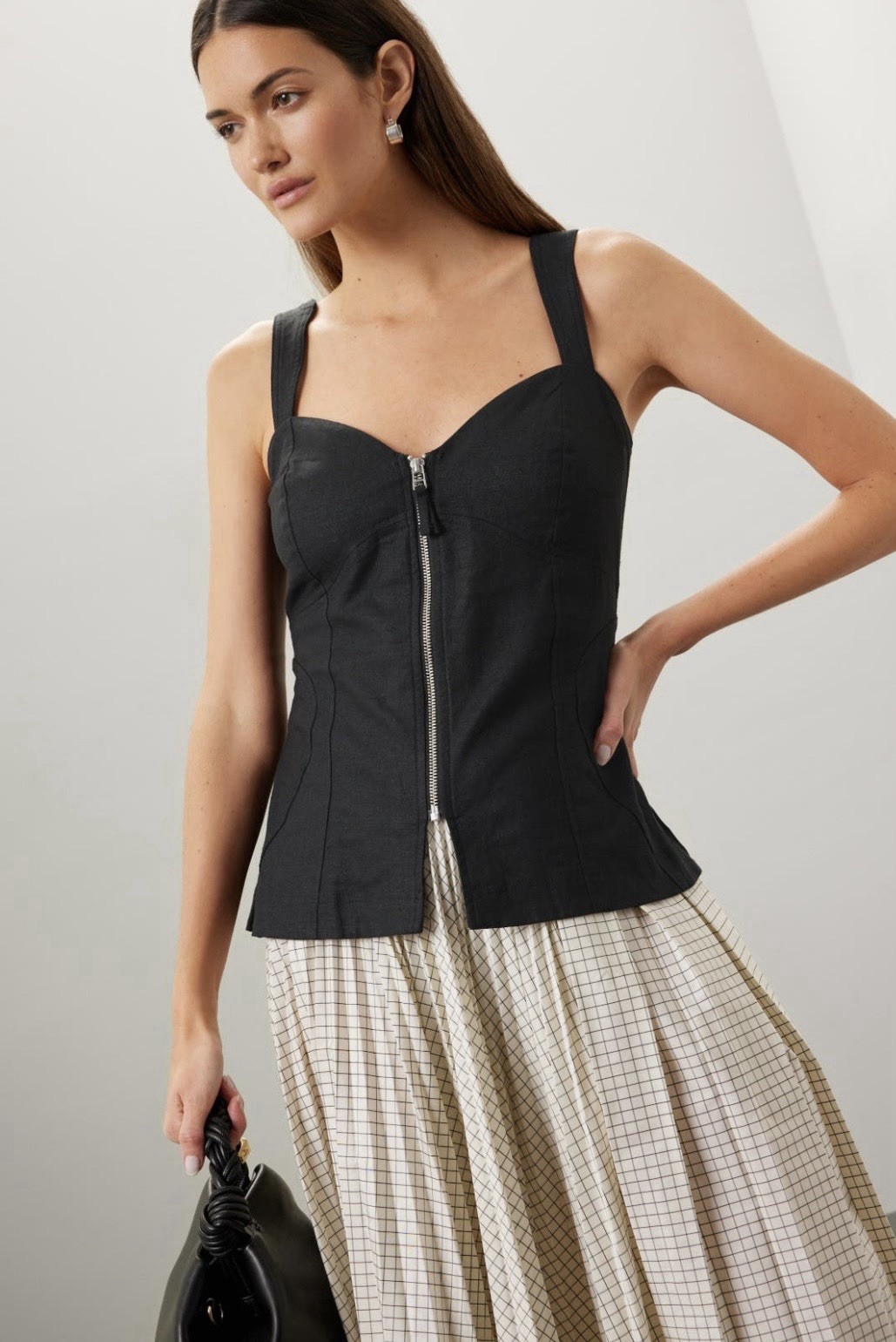 Tanya Taylor Black Linen Rava Top Size 6 MSRP $295