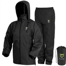 TIDEWE Men’s Rain Suit (2 Pc) Waterproof, Breathable, Lightweight. Black. Small.
