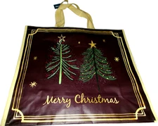 CHRISTMAS~Reusable Tote Bag ~ 20" X 18" X 8"~ MERRY CHRISTMAS/ CHRISTMAS TREES