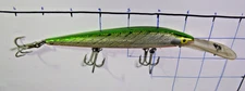 Vintage Rebel Spoonbill Minnow Lure, Green/Silver/Hot Pink, 6 1/2", .7oz. - VGUC