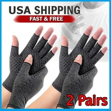 2Pair Copper Compression Gloves Medical Arthritis Pain Relief Hand Support Brace
