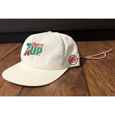 Vintage K Products Cherry 7UP Trucker Hat Cap Draw Cord String EUC Adjustable