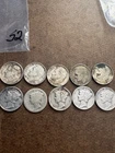 1964 90% Silver 5 Roosevelt Dimes 5 Mercury Times Lot Of 10 Coins Mixed Date #52