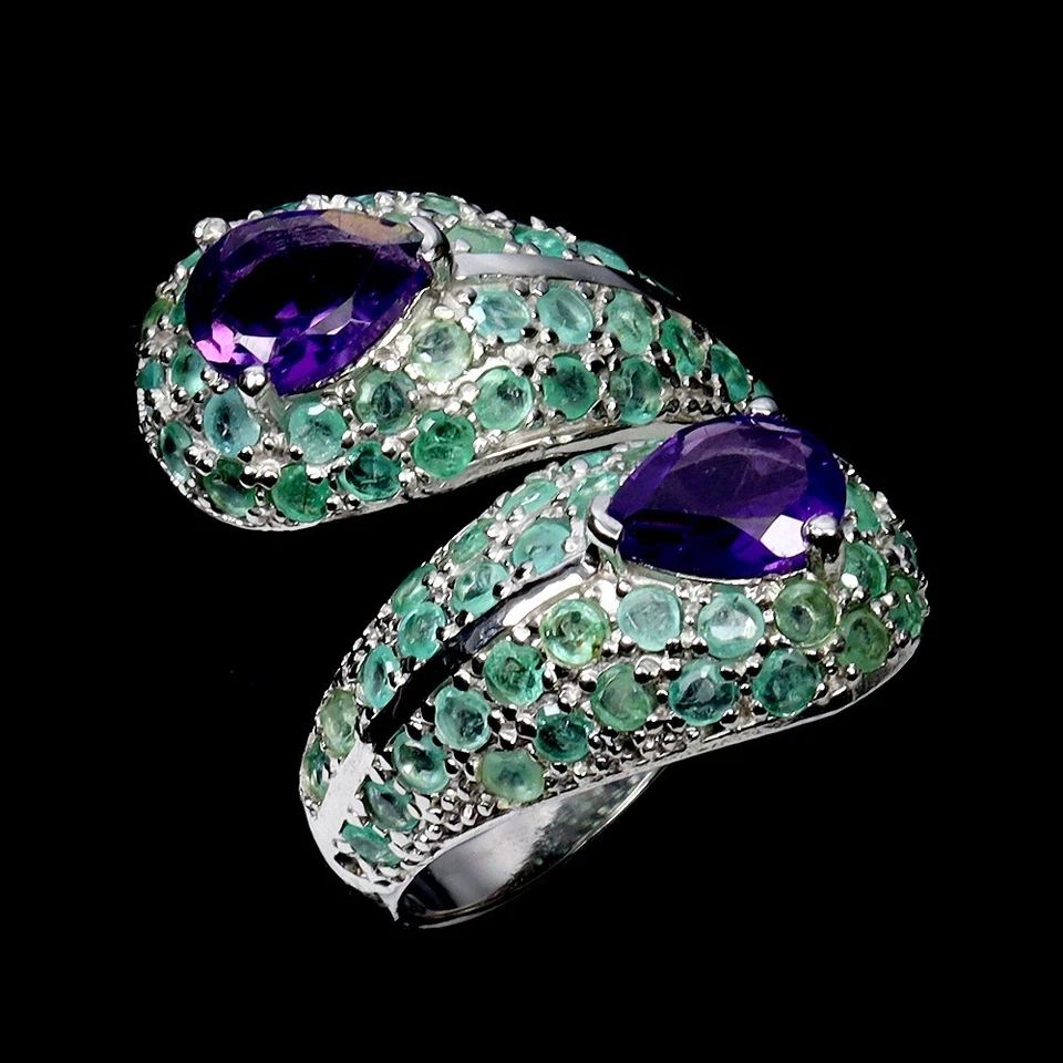 925 Sterling Silber Ring Birne Amethyst 8x6mm Edelstein Smaragd Schmuck Size 7,5 - Bild 2 von 4