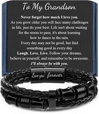 To My Grandson Leather Bracelets from Grandma Grandpa Birthday Gifts for Gran...