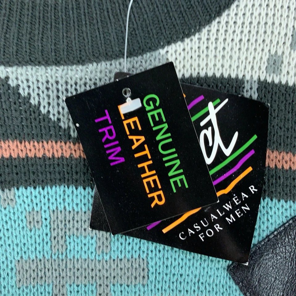Suéter Impact De Colección Para Hombre Grande Abstracto Geométrico Cuero Parches Sin Stock Años 90 Foto 3 de 4