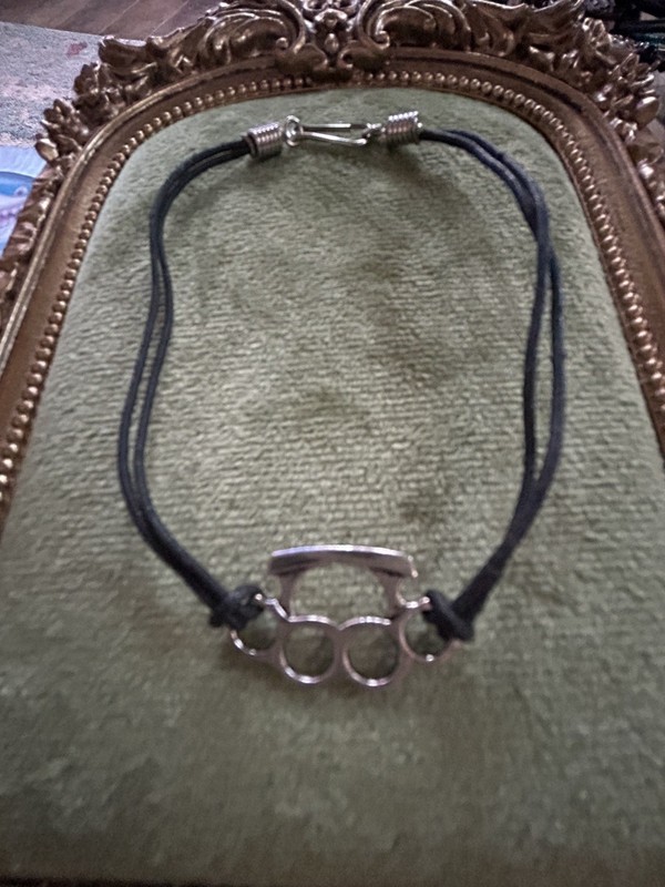 9” Ankle Bracelet Anklet Black linen Cord  Silver Brass Knuckles 