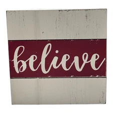 Christmas Sign BELIEVE Wood Table Decor Box 7.75 In.² Quill To Paper By Sixtrees