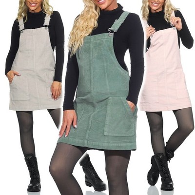 Eight2Nine Damen Cord Latz Rock Minirock Latzrock Trägerrock Cordrock LETN-086