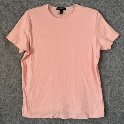 Y2K Ralph Lauren Baby Pink Classic Monogram Tee Womens 1X Preppy SS Basic Shirt
