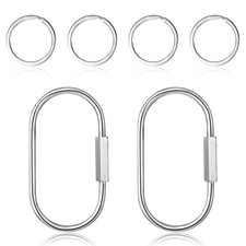 2.52 X 1.34 Inch Brass Screw Lock Keychain with 4 Rings, Sliver Brass Screw L...
