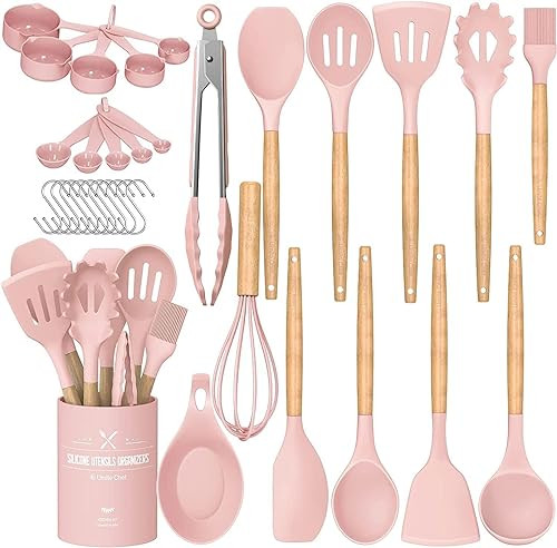 Silicone Kitchen Utensils Set, 33 Piece Non-Stick Kitchen Utensils with