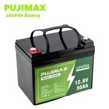 PUJIMAX 12V 55Ah LiFePO4 Lithium Battery 50A BMS Deep 4000+ Cycles for Solar NEW
