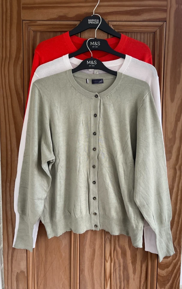 Ex M&S Collection New Crew Neck Button Cardigan Top Pink Blue White Size 20 - 24 - Image 3 of 4