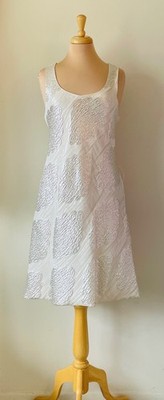 Lela Rose Size 10 Ivory & Silver Silk A-Line Sleeveless Cocktail Dress