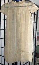 Antique Sheer Ecru Cotton Linen Christening Baptism Gown Made In France
