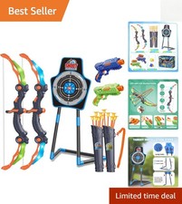 LED Bow and Arrow Sets for Kids 5-10, 2-in-1 Shooting with Foam Dart Guns