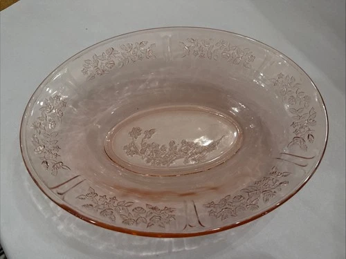 Vintage Federal Pink Depression Glass Sharon Cabbage Rose Oval Serving Bowl