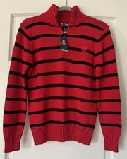 NWT CHAPS Red Black Stripes SWEATER 1/4 Zip NEW L Large 12 14 Holiday Pictures