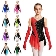 US Girls Costume Shiny Dancewear Ballroom Leotard Mesh Latin Tassel Dance