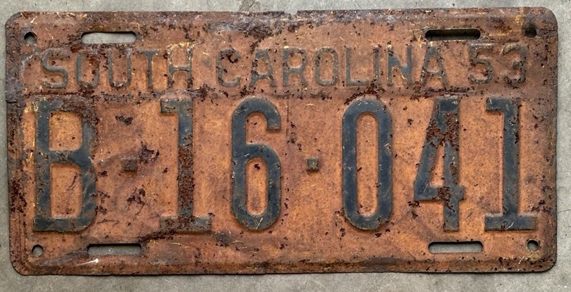 1953 South Carolina License Plate