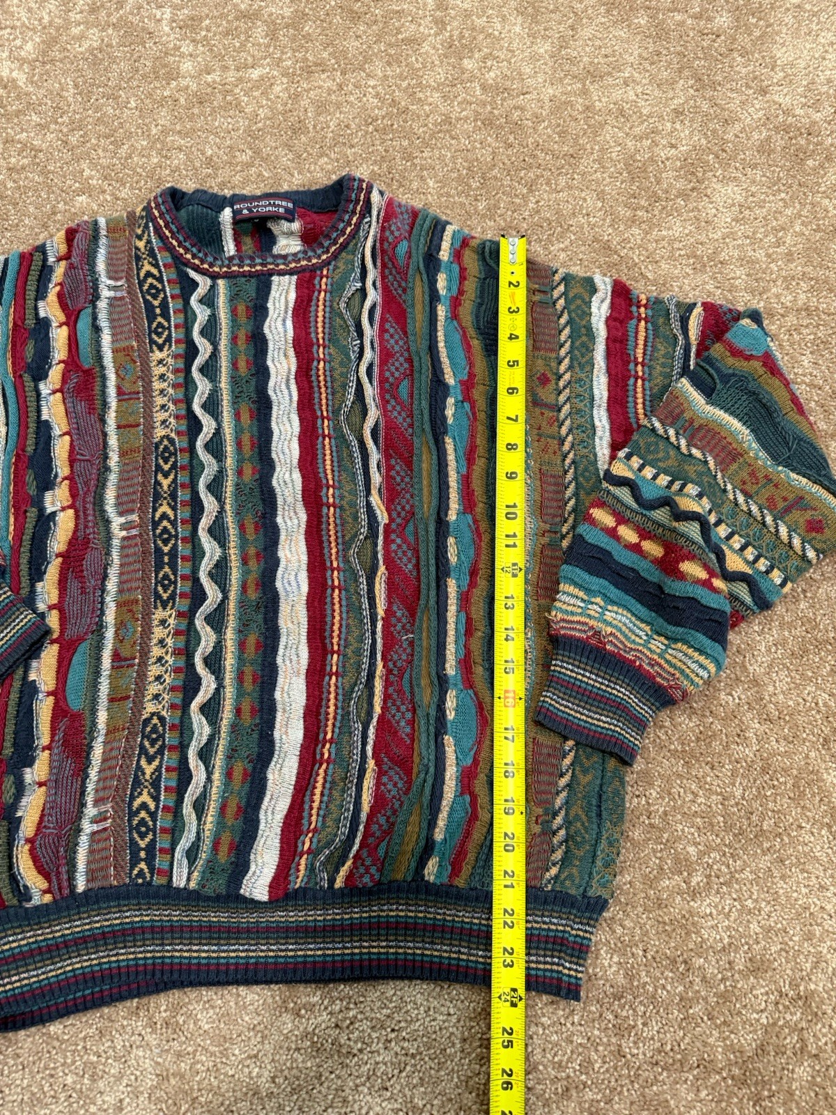 Vintage Roundtree & Yorke Earth Tones Coogi 3D Style Textured Knit Sweater image 2