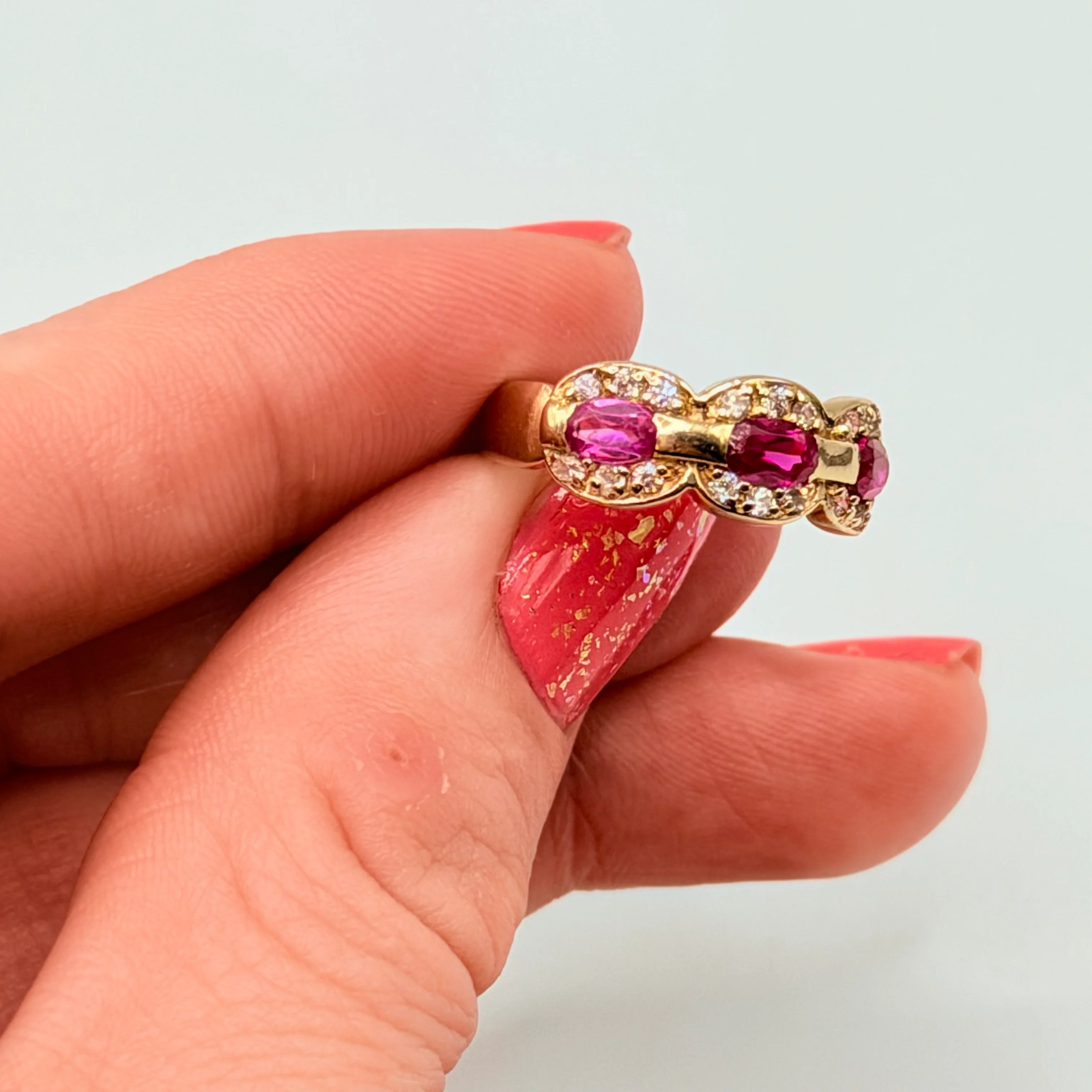 Solid 14K Gold Ring with Ruby, Pink Sapphire & Ge… - image 12