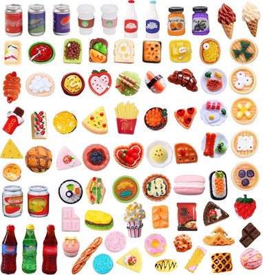 80 Pcs Mini Food Miniature Dollhouse Accessories - 1:12 Scale Small Doll Food De