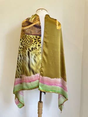 Class Roberto Cavalli Silk Scarf Leopard Jungle Green Pink Gold Italy#A65 #R