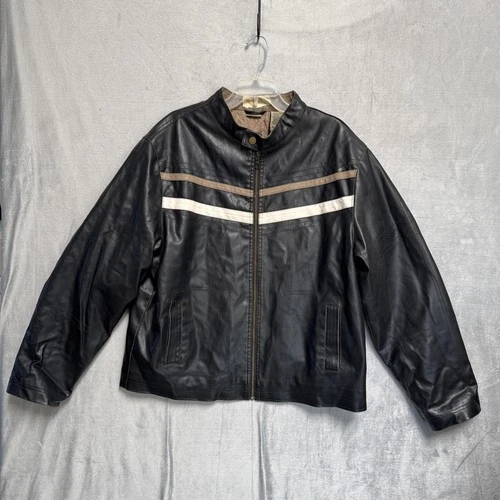 Decoded Jacket XL Black Faux Leather Quilted Lining Motorcycle Stripe Bomber Y2K - product listing photo