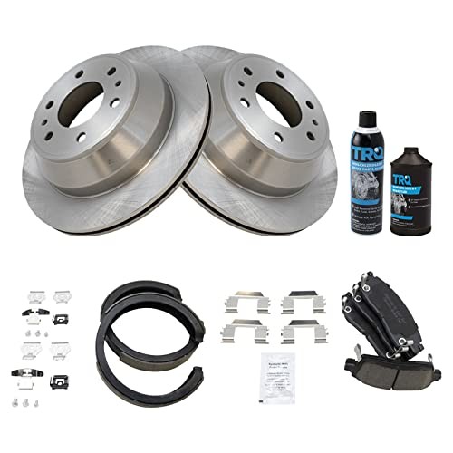 Complete Brake Kit – Front Cross-Drilled Rotors, Ceramic Pads, Rear Drums & Shoes + Fluid & Cleaner For 2003-2007 Equinox/Torrent/Vue