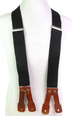 DULUTH BLACK ELASTIC BROWN GENUINE LEATHER BUTTON-ON X-BACK 2''Wd SUSPENDERS (G32