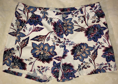 Liz Claiborne Classic White Floral Tropical Womans Shorts Pockets Size 12