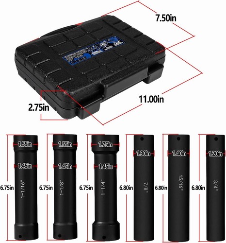 1/2 Inch Drive Heavy Duty Extra-Deep Length Impact Socket Set with Storage Case - Bild 7 von 8