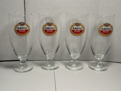 AMSTEL BEER Set Of 4 Clear Beer GLASSES 0.25 Liter Hard To Find XX