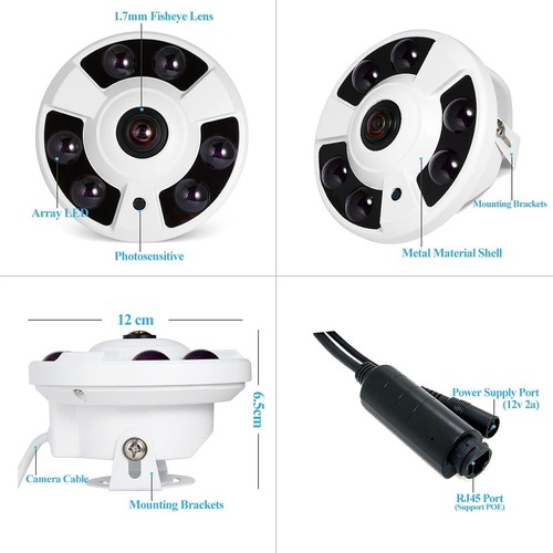 Telecamera 3MP Fisheye Panoramica 170° 1.7 mm IR LED 15m 48V POE Onvif Revotech - Foto 5 di 9