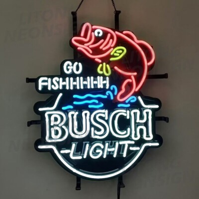 Bass Fish Go Fishing Club Beer 20''x16'' Neon Sign Light With HD Vivid Printing