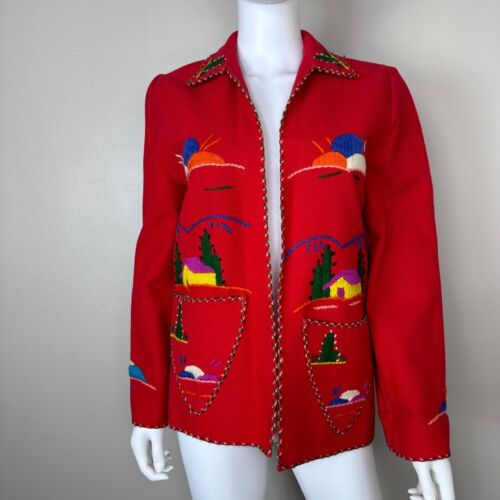 Vintage 1940s/50s Red Embroidered Mexican Tourist Jacket 40s Souvenir - 第 1/10 張圖片