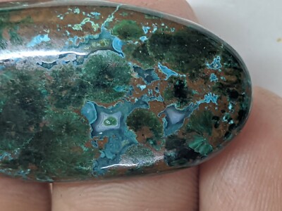 Polished Fibrous Malachite W Chrysocolla Gem Silica Cab Cabochon Gemstone