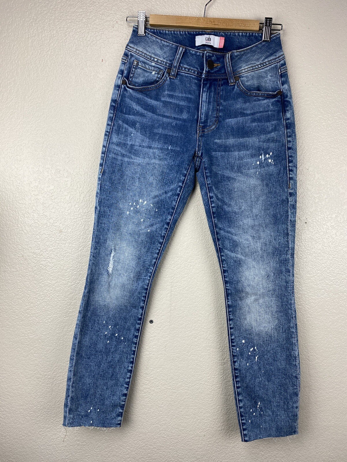 Cabi Jeans Womens Blue Denim Pants Cinch Skinny Mid Raw Hem