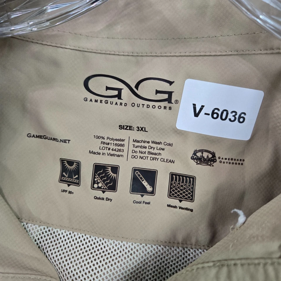 Camisa con botones GG Game Guard para hombre 3XL beige UPF 30+ secado rápido ventilación de malla fresca Foto 2 de 4