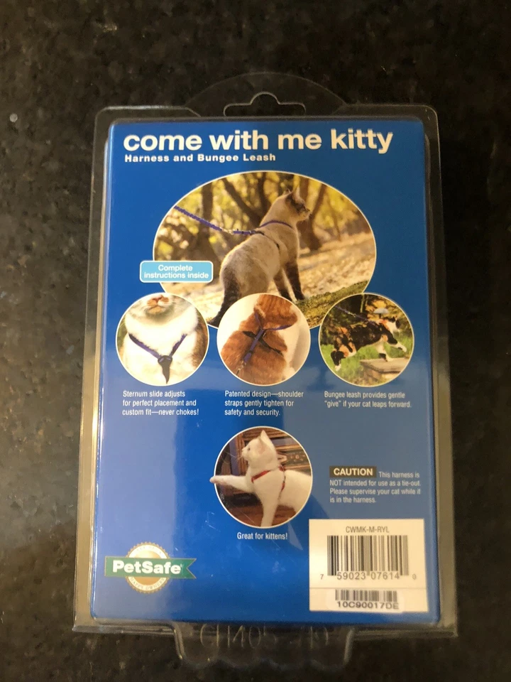 PetSafe Come With Me Kitty Cat Harness & Bungee Leash, SZ Medium Royal Blue/Navy - Image 2 of 4