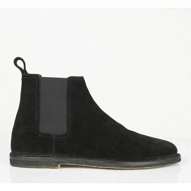 taglia 43 5 NUOVI $845 SAINT LAURENT stivali in gomma scamosciati neri ORAN CHELSEA NUOVI CON SCATOLA 10 5 US